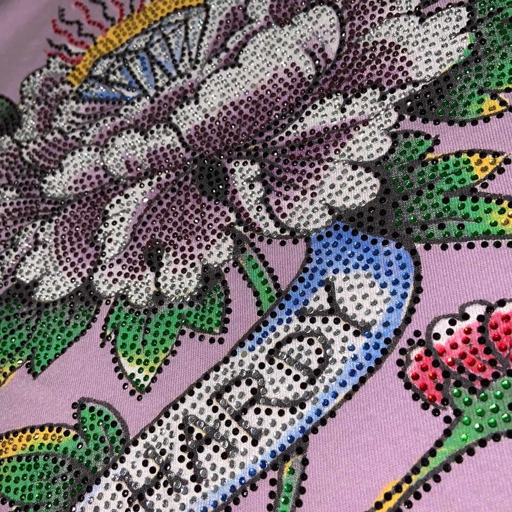 Ed Hardy *RARE* Chrysanthemum Rhinestone Shirt - Picture 3 of 10